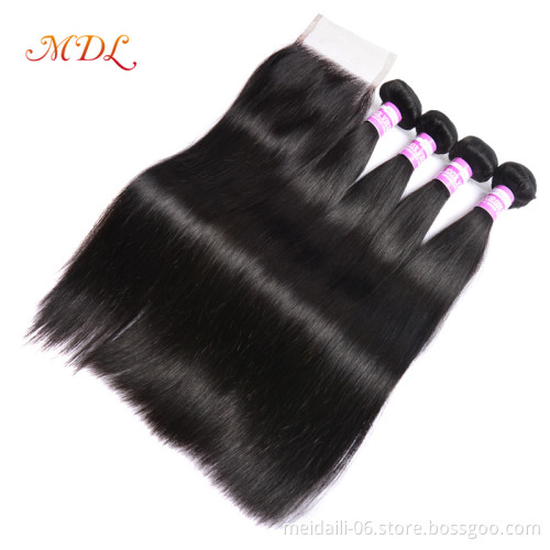 Human Bundles Hair Cuticle Aligned Vendors, Wholesale Natural Silky Straight Wave Style 4 Bundles With Closure